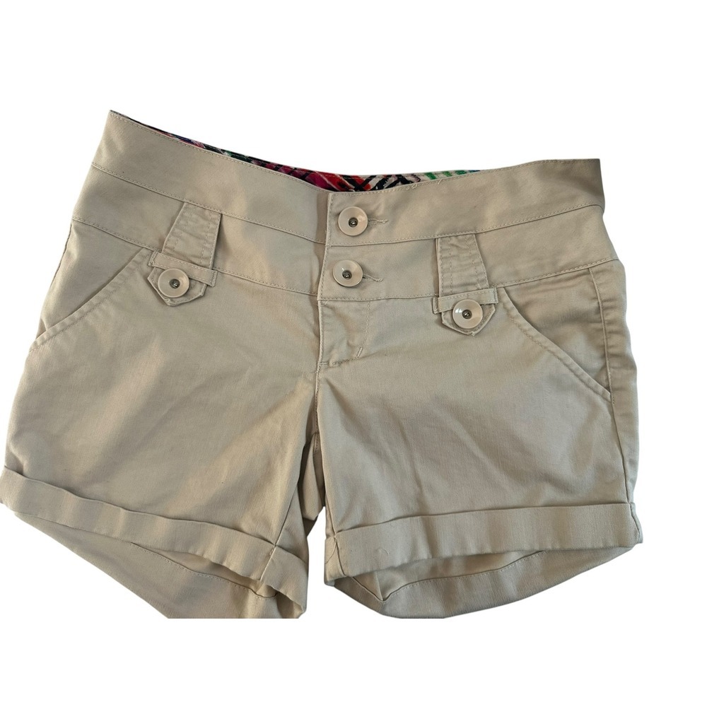 Copper Key Khaki Cuffed Shorts Double Button Waist Tan Size 1